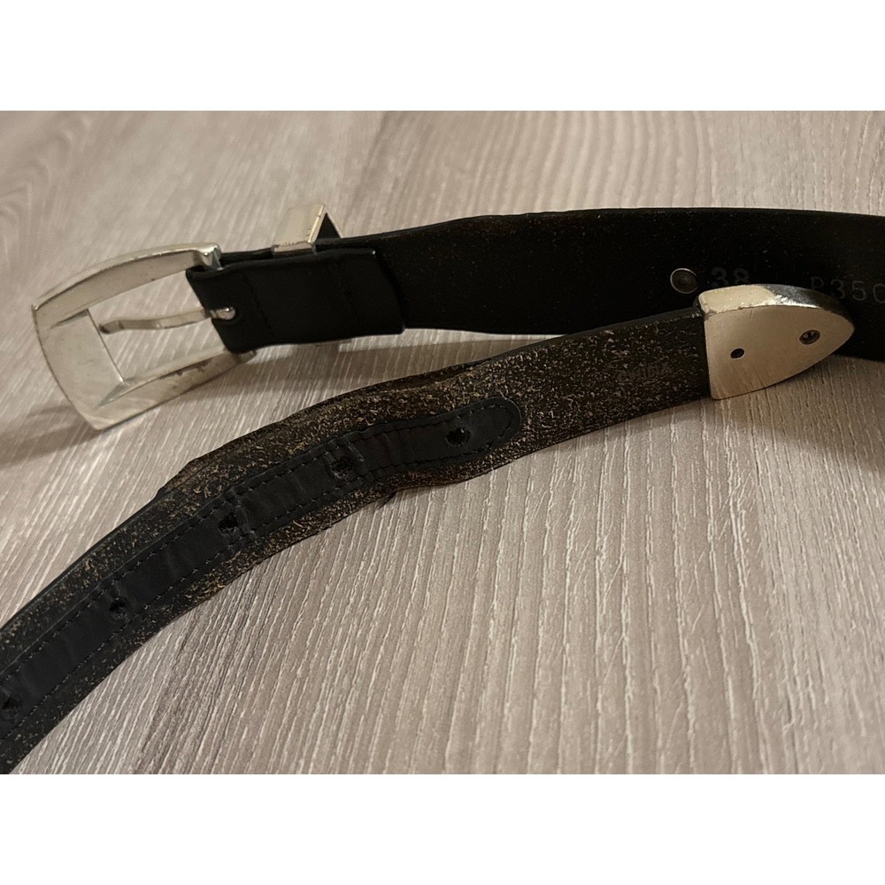 Brighton Womens Black Leather Western Studded Belt Silver Buckle 38 Designer - Picture 6 of 9